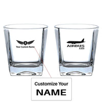 Thumbnail for Airbus A320 Printed aviation design on whiskey glass, crystal-clear premium glassware.