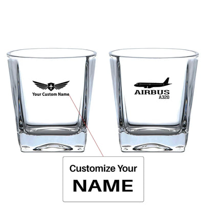 Airbus A320 Printed aviation design on whiskey glass, crystal-clear premium glassware.