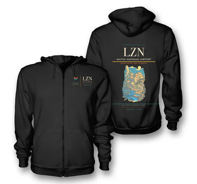 Nangan Airport (LZN) design on black premium zipped hoodie