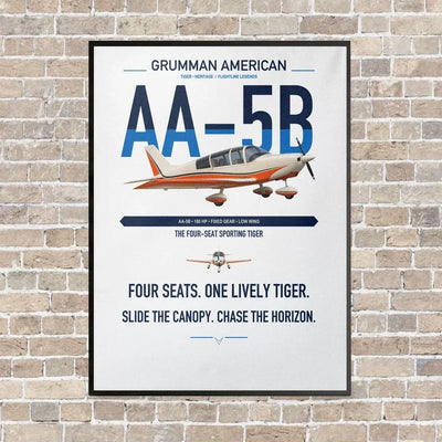 Grumman American AA-5B Tiger vertical canvas print - framed - white background