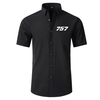 Boeing 757 Flat Text Short Sleeve aviation design printed on soft cotton 2D-printed shirt.