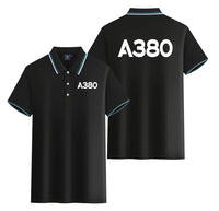Thumbnail for Airbus A380 Flat Text Stylish Polo T-Shirts (Double-Side) aviation design printed on soft cotton stylish double-side polo.