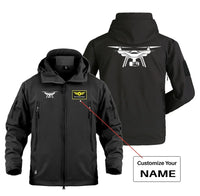 Thumbnail for Drone Silhouette Military Jackets (Customizable) aviation design printed on heavy cotton shell with field-style pockets milit.