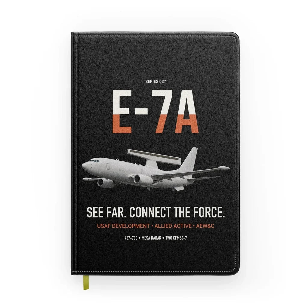E-7A Wedgetail design on black notebook