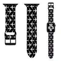 Thumbnail for Perfectly Sized Seamless Airplanes (Black) aviation Apple Watch band, soft silicone body with engraved detail.