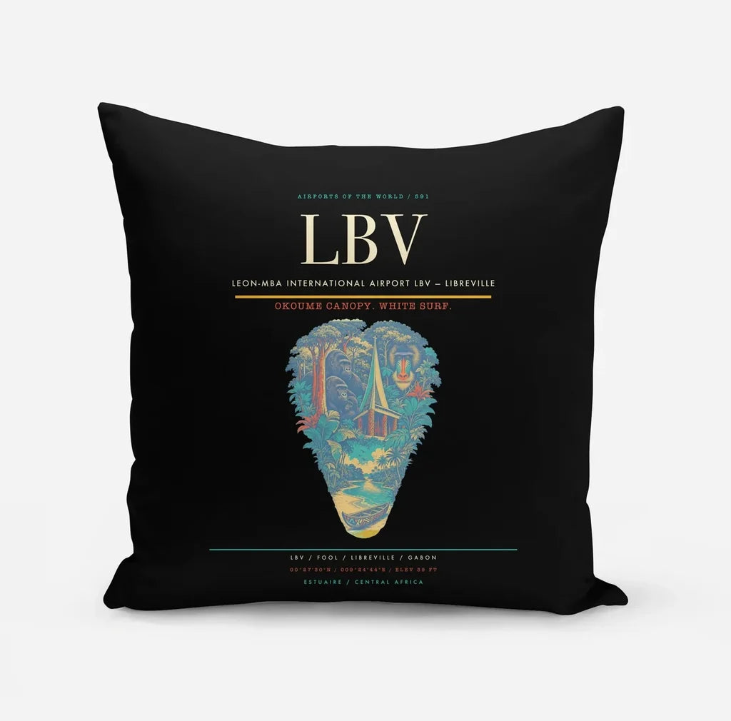 Leon-Mba International Airport (LBV) design on black pillow