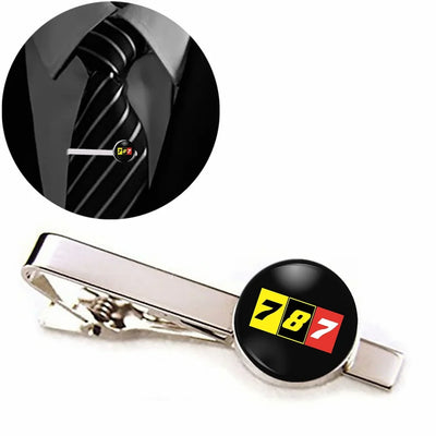 Flat Colourful 787 aviation tie clip, stainless steel body with engraved detail.