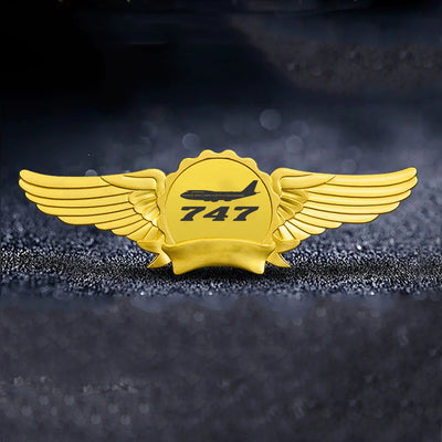 Boeing 747 - Queen of the Skies (2) aviation badge in polished metal.