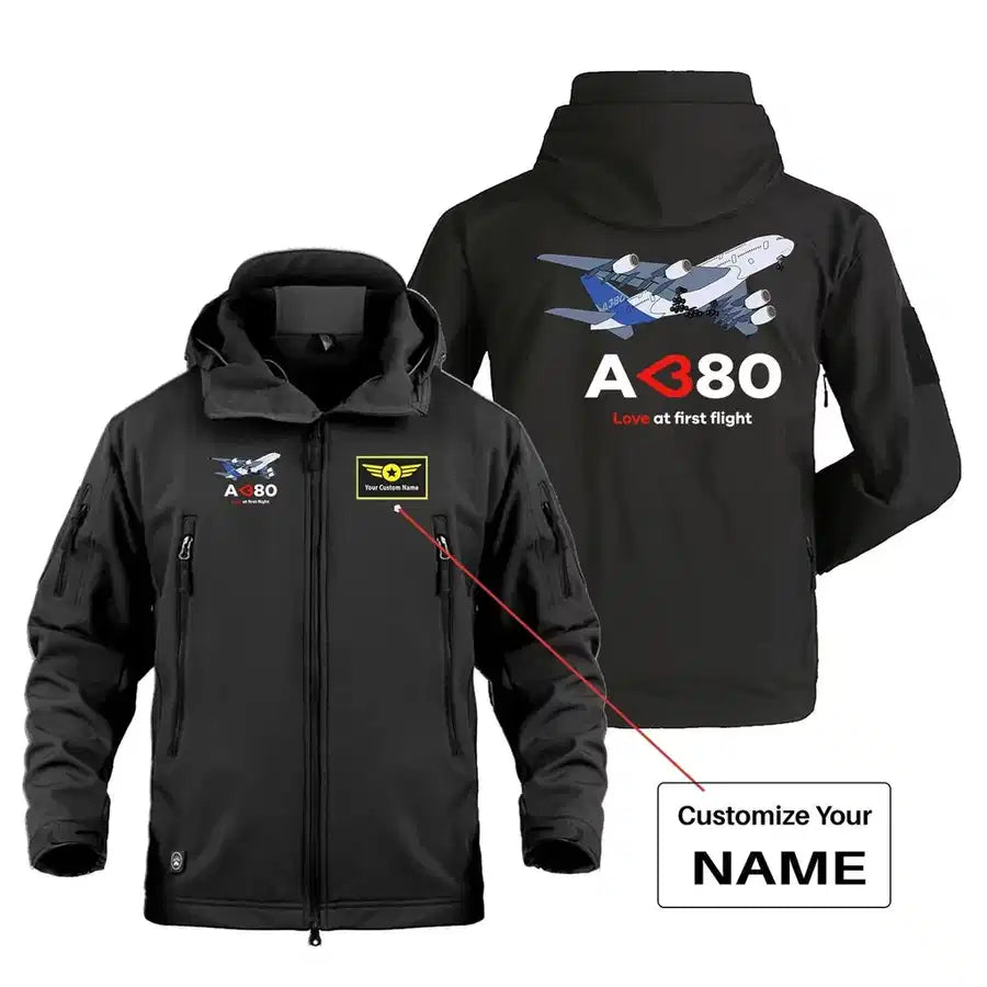 Airbus A380 Love at first flight Military Jackets (Customizable) aviation design printed on heavy cotton shell with field-sty.