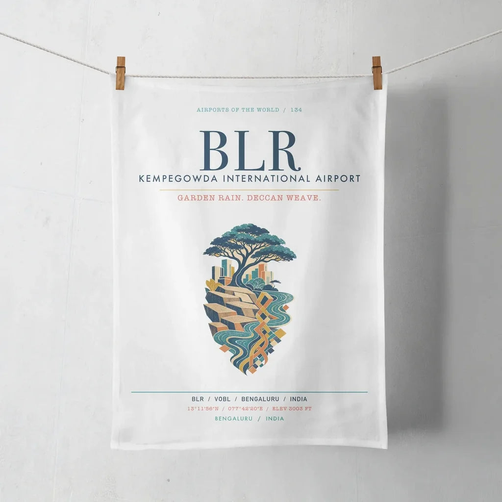Kempegowda International Airport Bengaluru (BLR) design on white towel