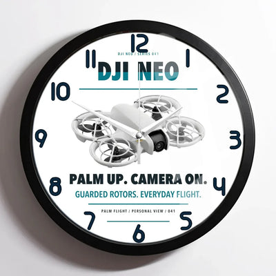 DJI Neo design on white framed wall clock