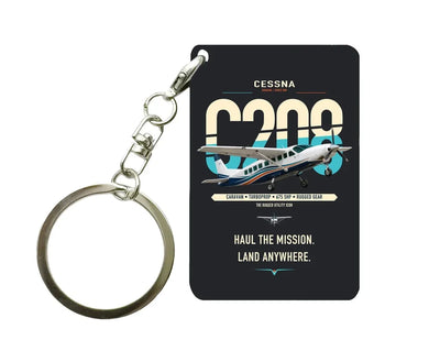 Cessna 208 Caravan design on black designed key chain, double-side print