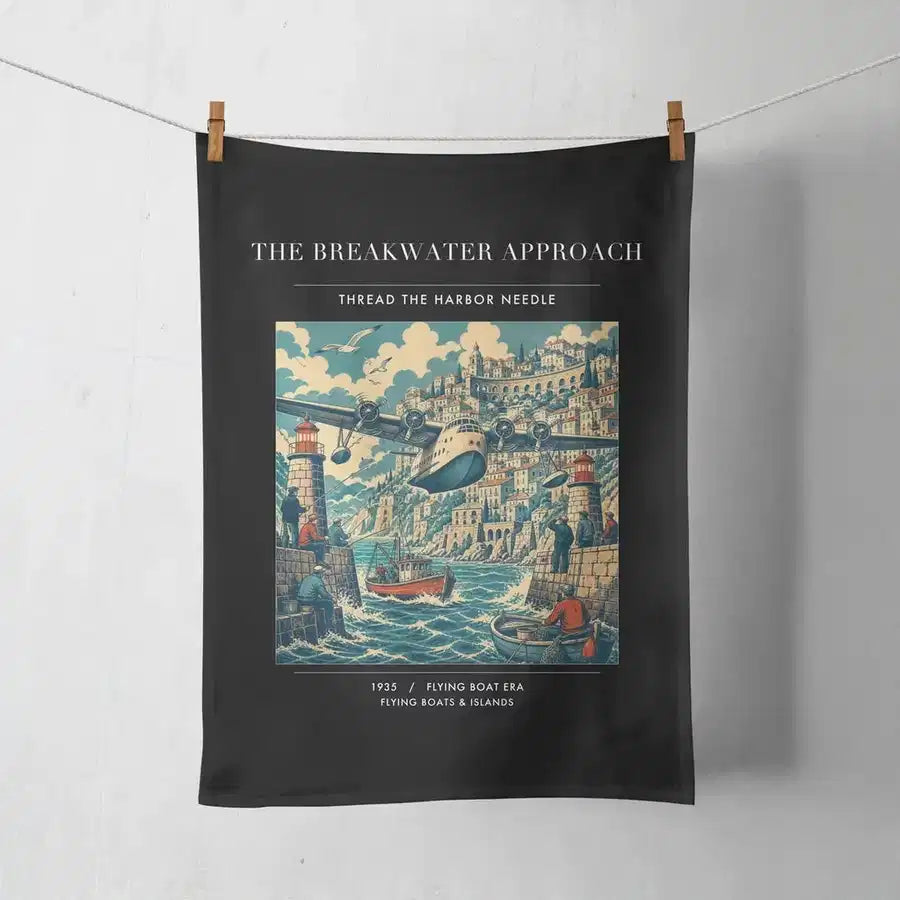 VINTAGE G4365 - The Breakwater Approach - Designed Towels design on black