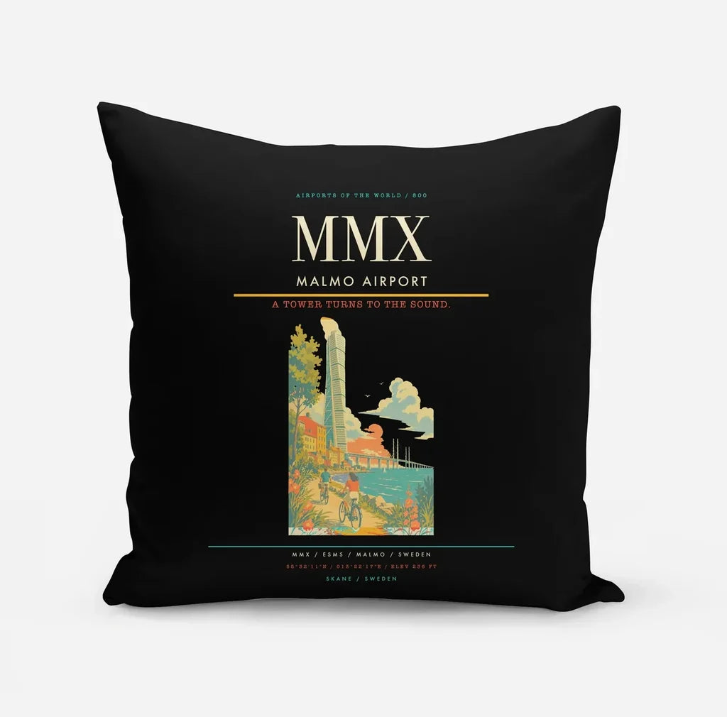 Malmo Airport (MMX) design on black pillow