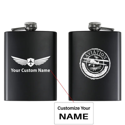 Aviation Lovers aviation design on stainless hip flask, compact pocket-size flask.