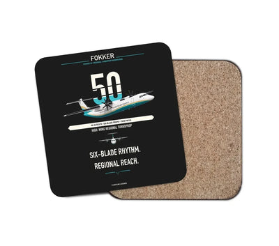 Fokker 50 design on black 1 piece coaster