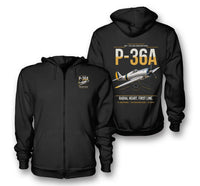 Thumbnail for P-36A Hawk design on black premium zipped hoodie