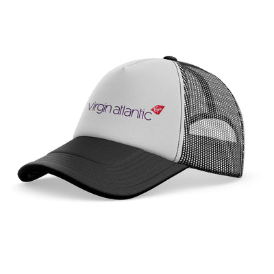 Virgin Atlantic Airlines aviation embroidery on mesh-back cotton trucker cap.