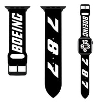 Thumbnail for Side view of Boeing 787 Flat Text aviation Apple Watch band in soft silicone, polished finish.