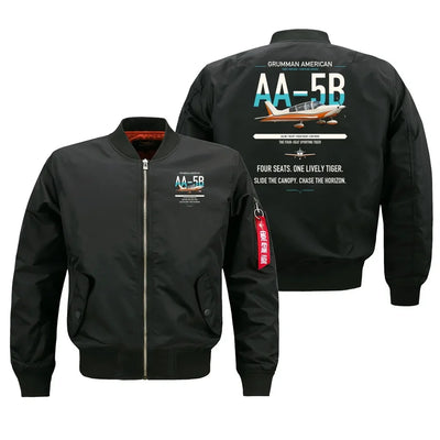 Grumman American AA-5B Tiger design on black bomber jacket, double-side print