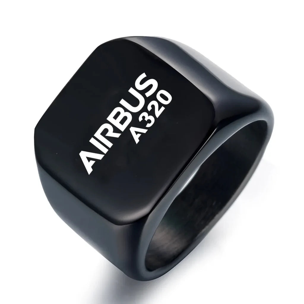 Airbus A320 & Text aviation ring in stainless steel.