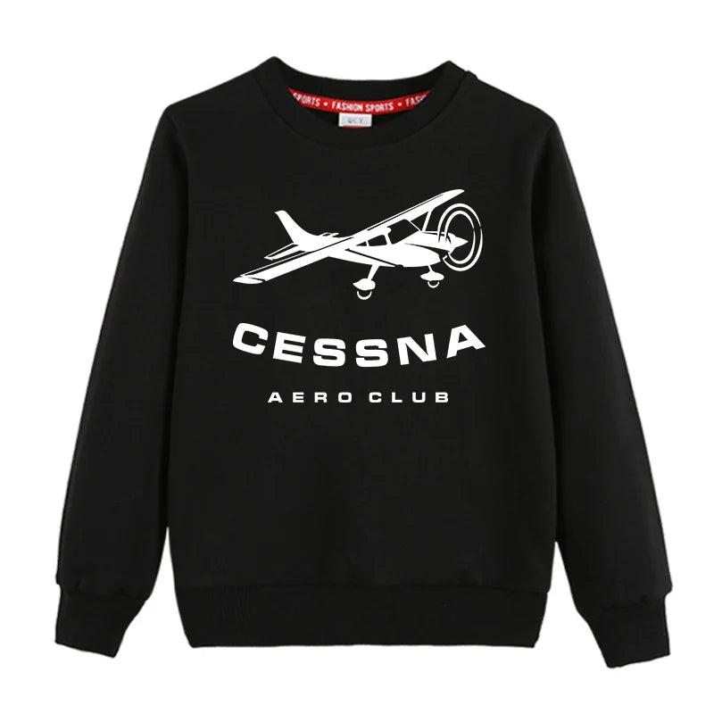 Cessna Aeroclub "CHILDREN" aviation design printed on soft cotton blend kids' sweatshirt.