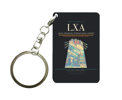 Lhasa Gonggar International Airport LXA Key Chain design on black key chain