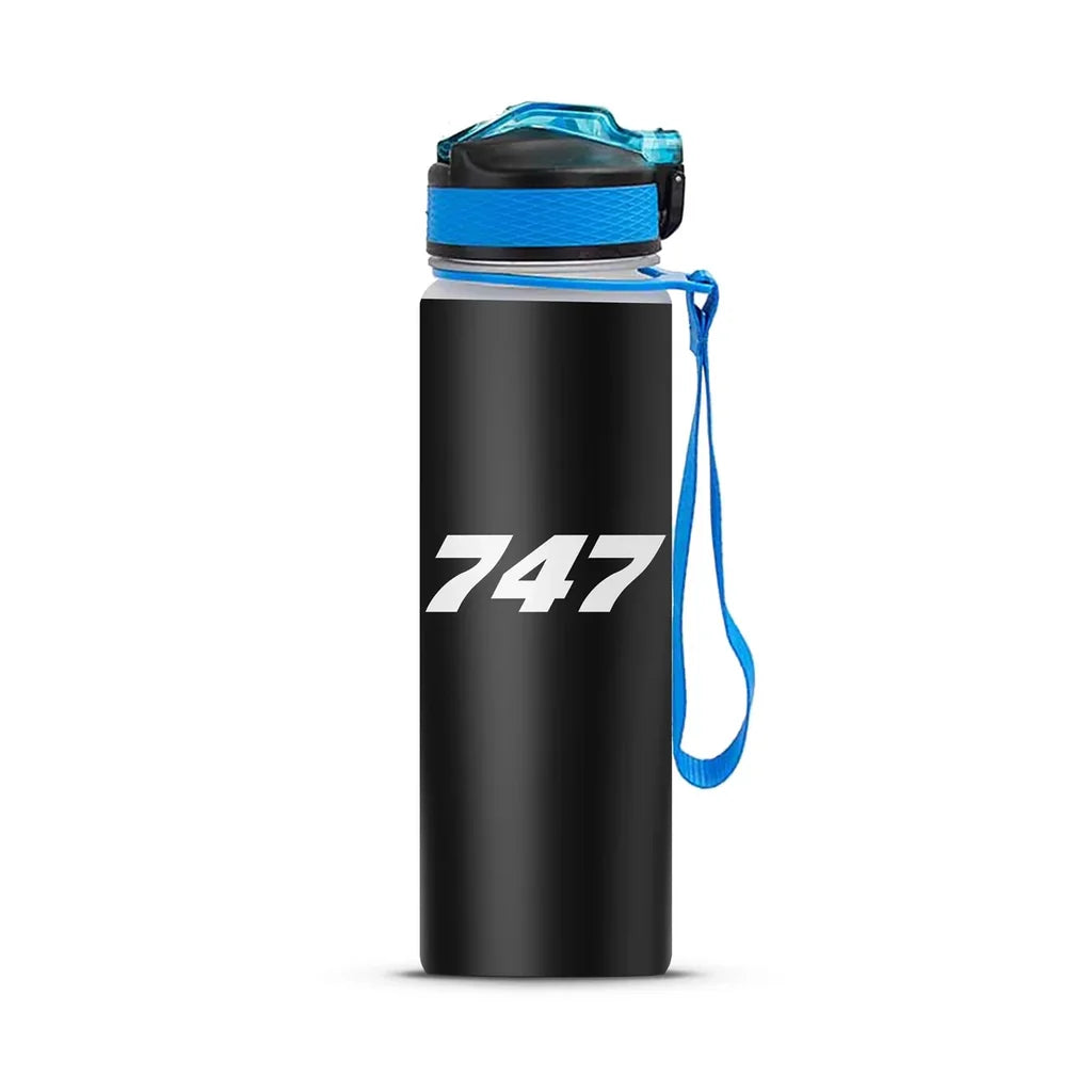 Boeing 747 Flat Text Sports aviation design on sport kettle, insulated bottle with sport spout.