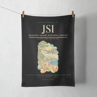 Skiathos Island National Airport (JSI) design on black towel