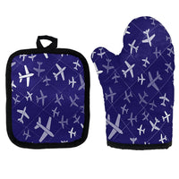 Thumbnail for Different Sizes Seamless Airplanes Kitchen Glove & Holder aviation design on durable fabric with insulated lining kitchen glo.