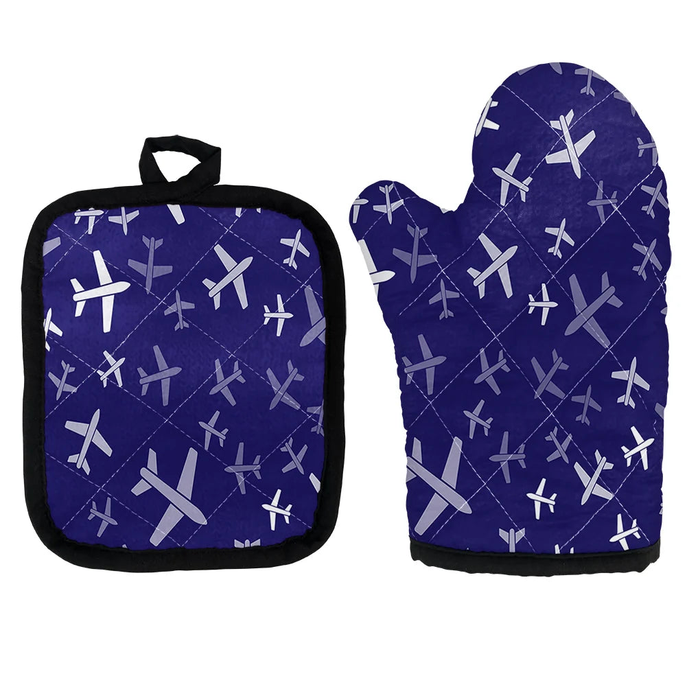 Different Sizes Seamless Airplanes Kitchen Glove & Holder aviation design on durable fabric with insulated lining kitchen glo.