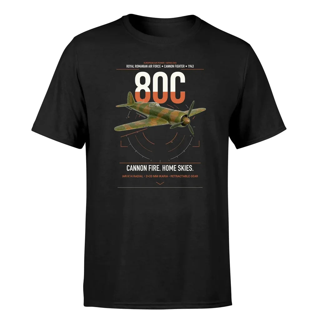IAR 80C design on black t-shirt, single-side print