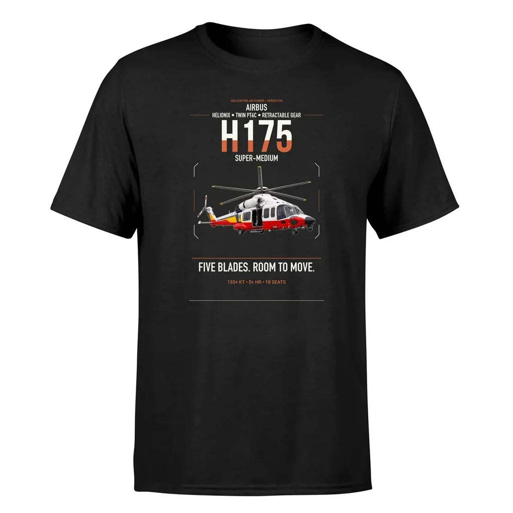 Airbus H175 design on black t-shirt, single-side print