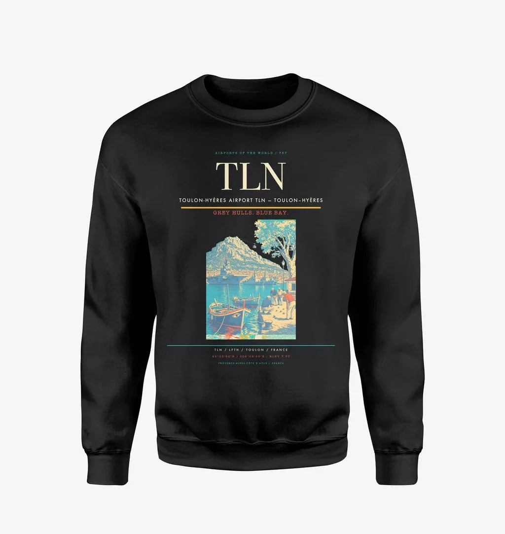 Toulon-Hyères Airport (TLN) design on black sweatshirt