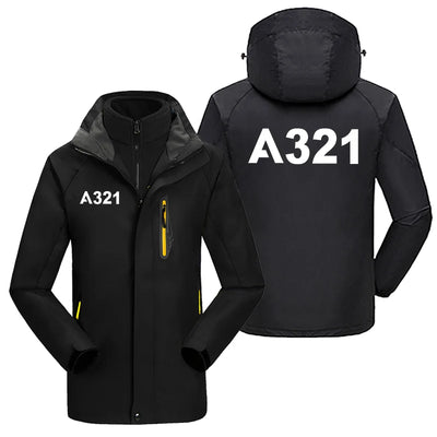 Airbus A321 Flat Text aviation design printed on heavyweight insulated shell with snow cuffs thick ski jacket.