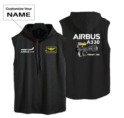 Airbus A330 & Trent 700 Engine aviation design on breathable cotton with hood hooded tank top.