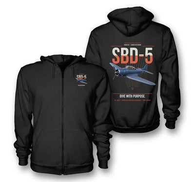 SBD-5 Dauntless design on black premium zipped hoodie
