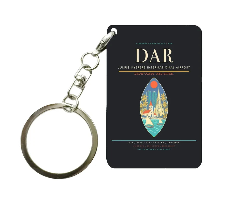 Julius Nyerere International Airport DAR Key Chain design on black key chain