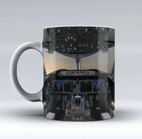 Thumbnail for Boeing 787 Cockpit Printed aviation design on ceramic mug, premium ceramic with glazed finish.