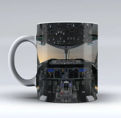 Boeing 787 Cockpit Printed aviation design on ceramic mug, premium ceramic with glazed finish.