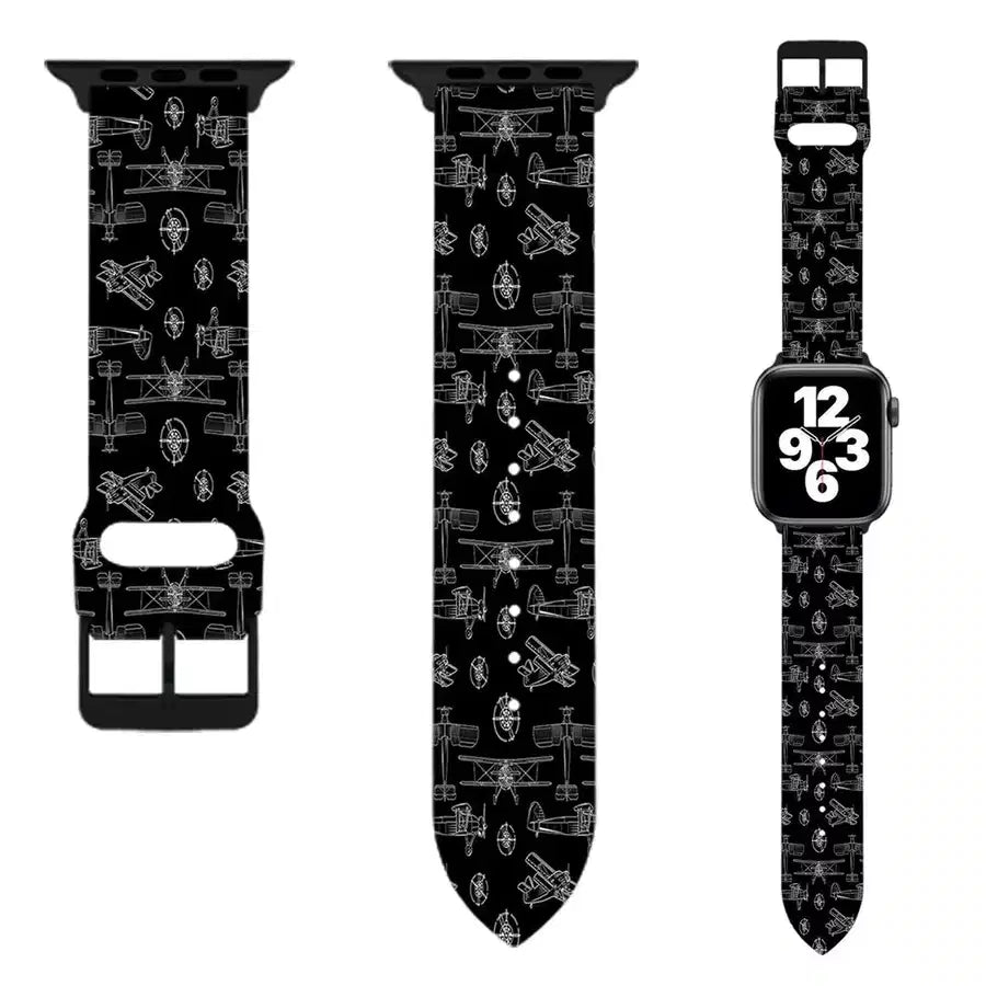 Propeller Lovers aviation Apple Watch band, soft silicone body with engraved detail.