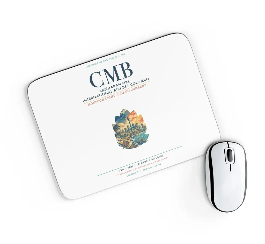 Bandaranaike International Airport Colombo (CMB) design on white rectangle mouse pad