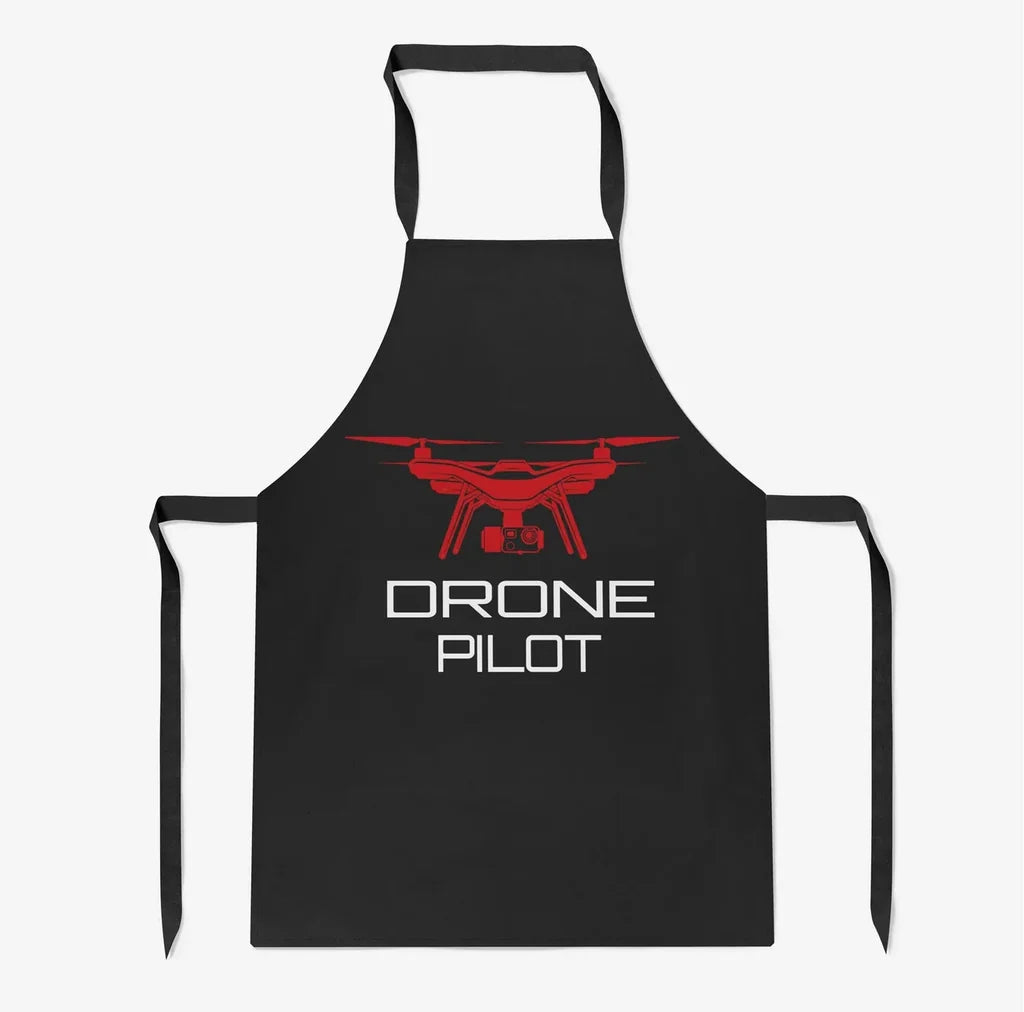 Drone aviation design on durable cotton blend kitchen apron.
