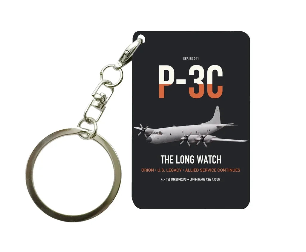P-3C Orion design on black designed key chain, double-side print