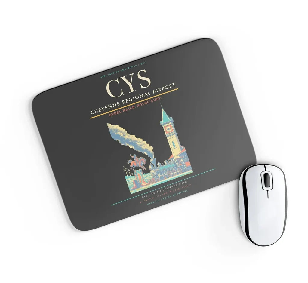 Cheyenne Regional Airport (CYS) design on black rectangle mouse pad