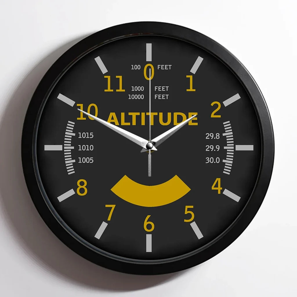 Altitude-Color aviation design on premium wood and metal wall clock.