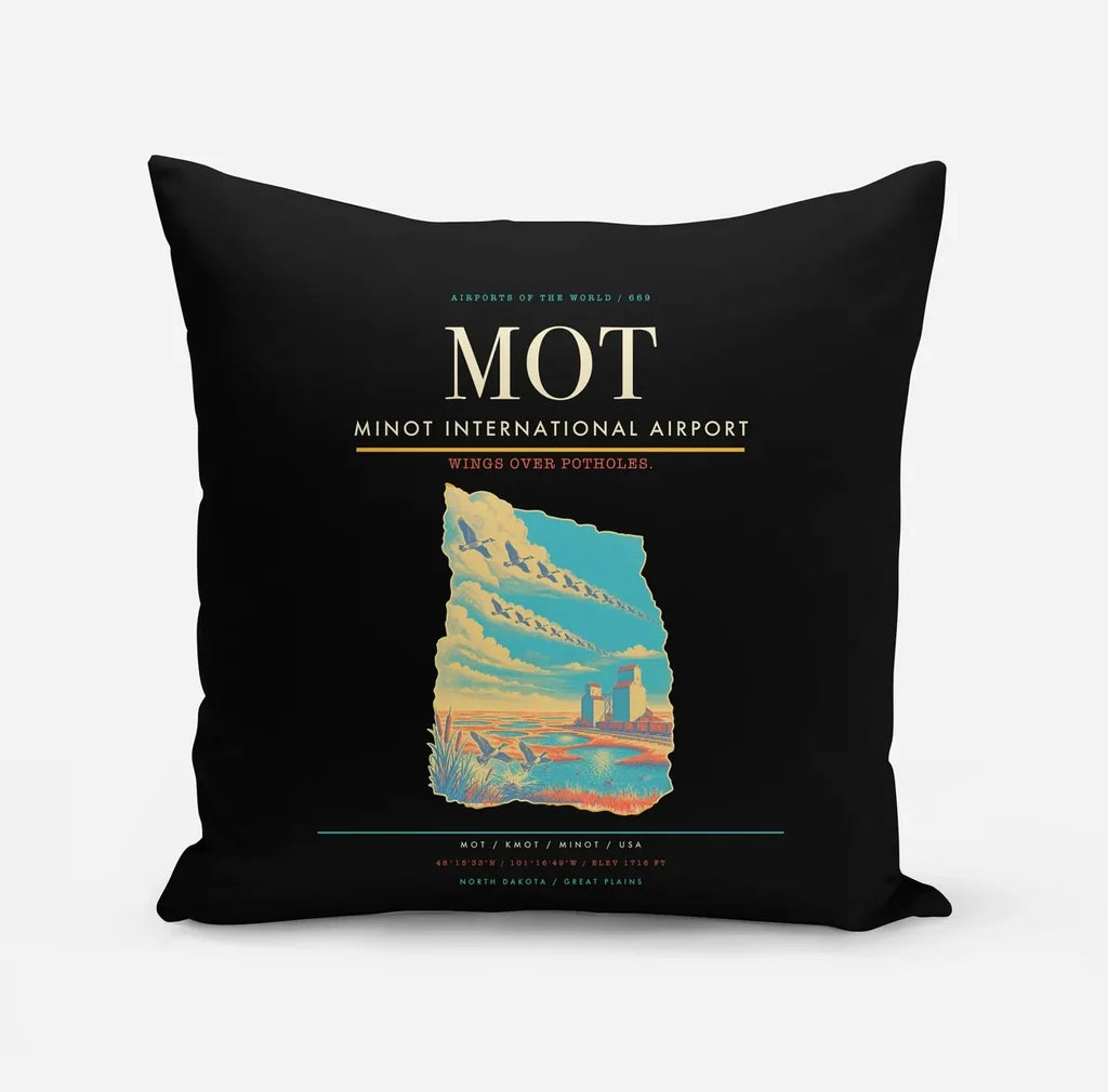Minot International Airport (MOT) design on black pillow