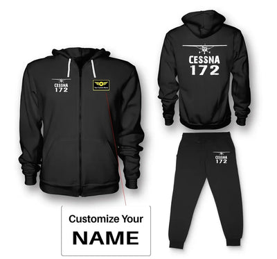 Cessna 172 & Plane aviation design on soft cotton blend zipped hoodie and sweatpants set.