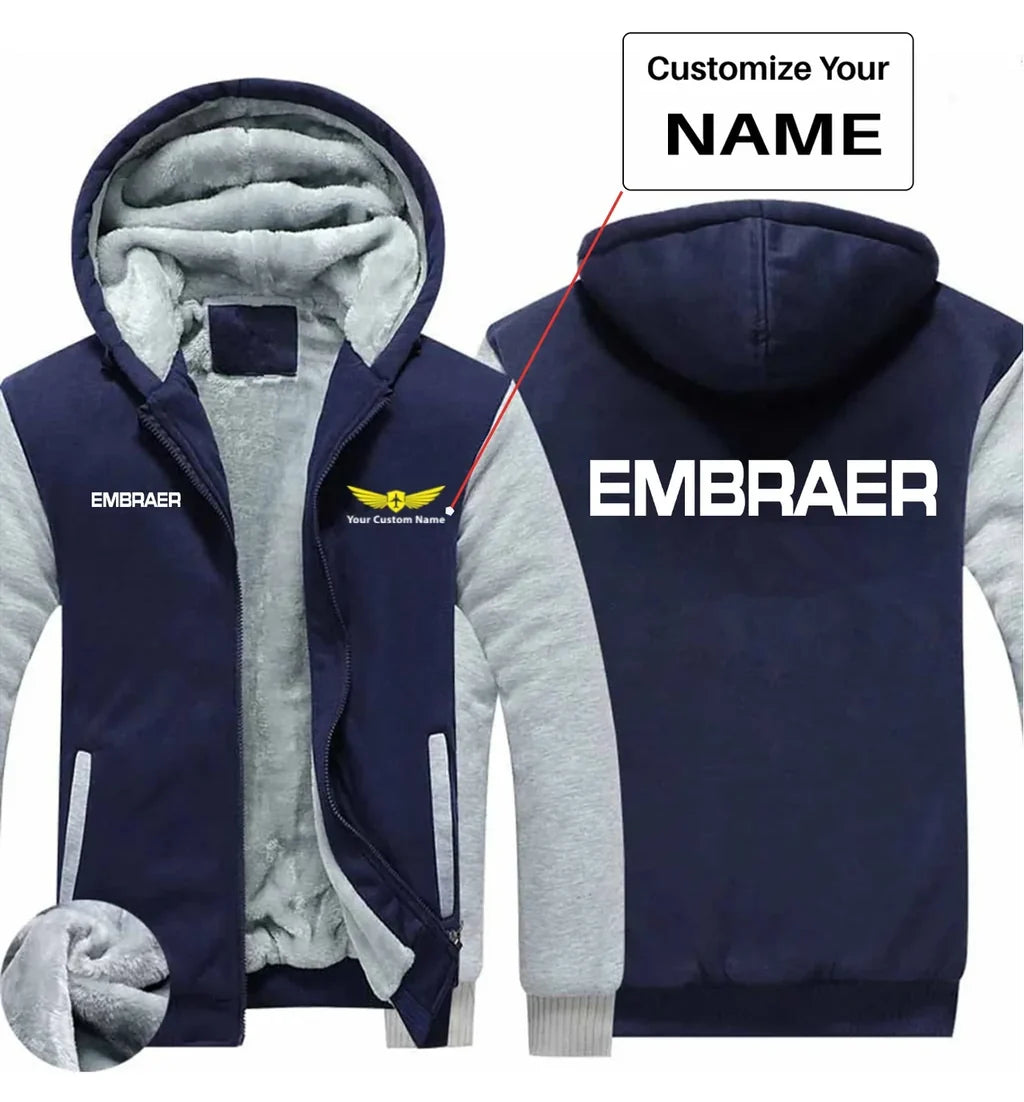 Embraer & Text aviation design printed on soft cotton blend zipped sweatshirt.