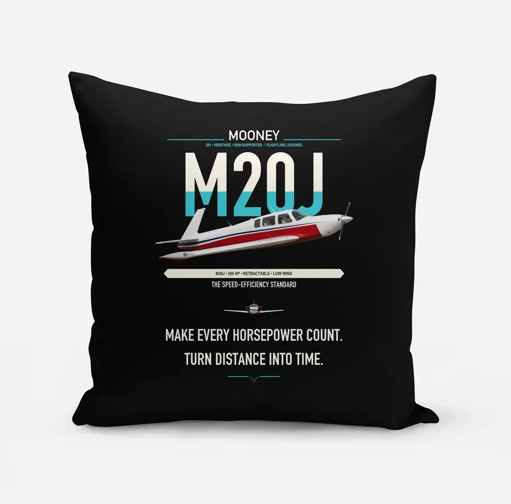 Mooney M20J 201 design on black pillow